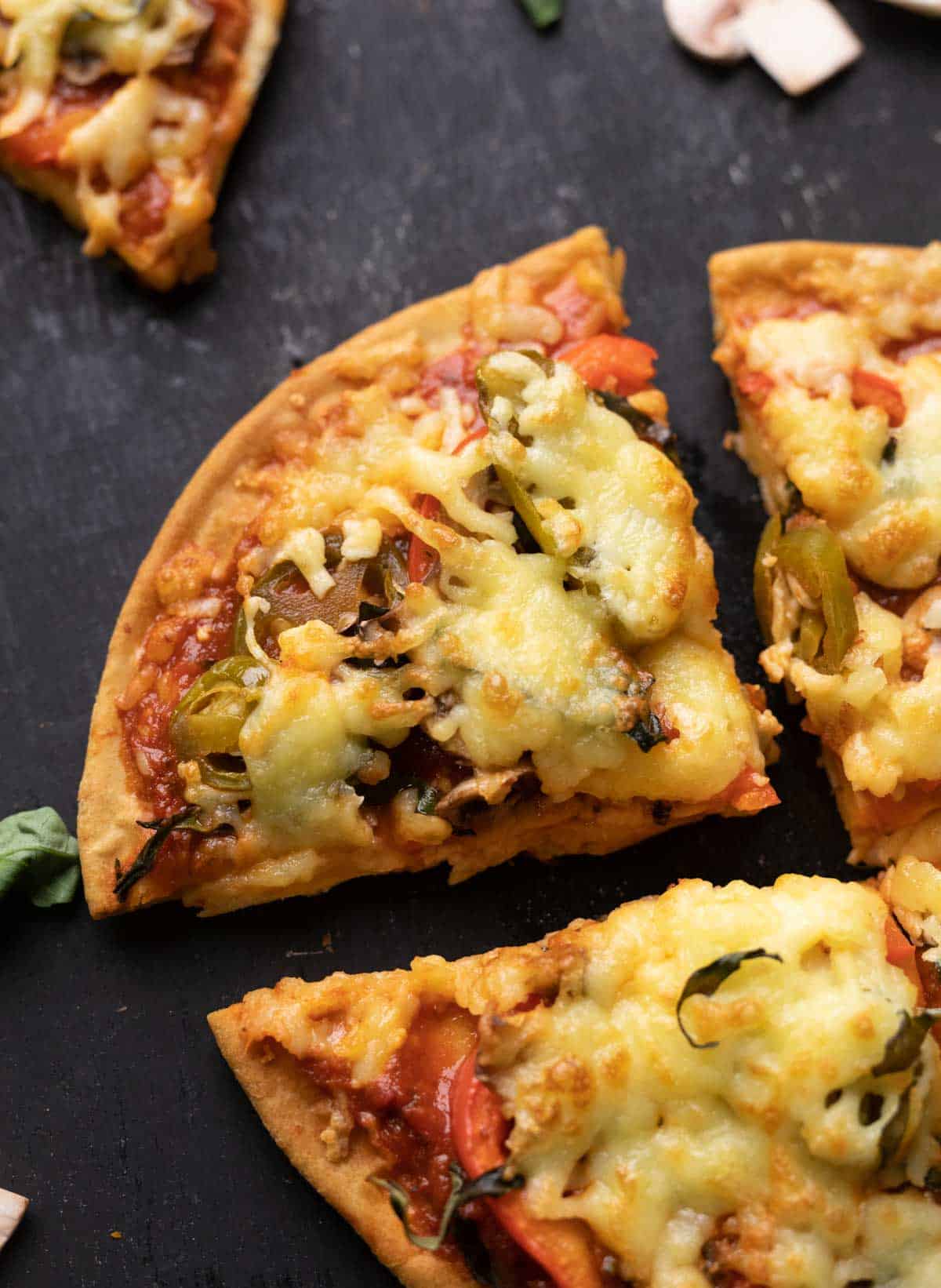 close up of air fried pizza