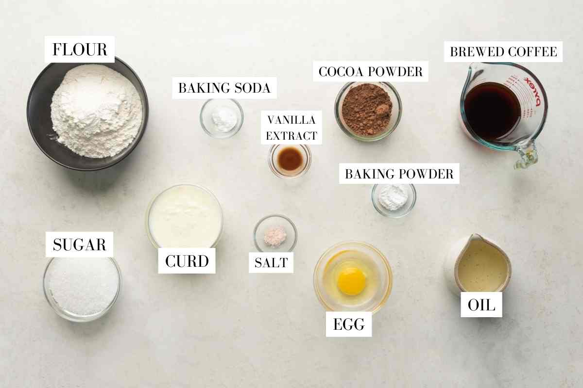 ingredient shot for one bowl chocolate cake