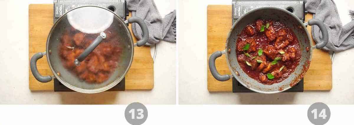 Step by step picture collage showing how to make Chicken Ghee Roast