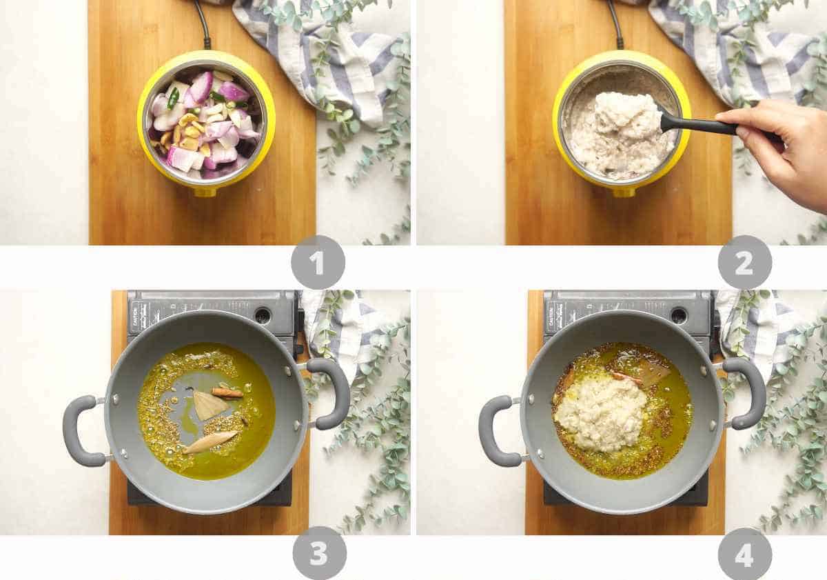 Step by step picture collage showing how to make Dhaba Style Egg Curry