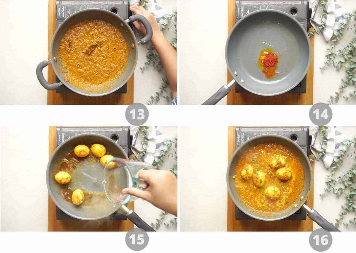 Step by step picture collage showing how to make Dhaba Style Egg Curry