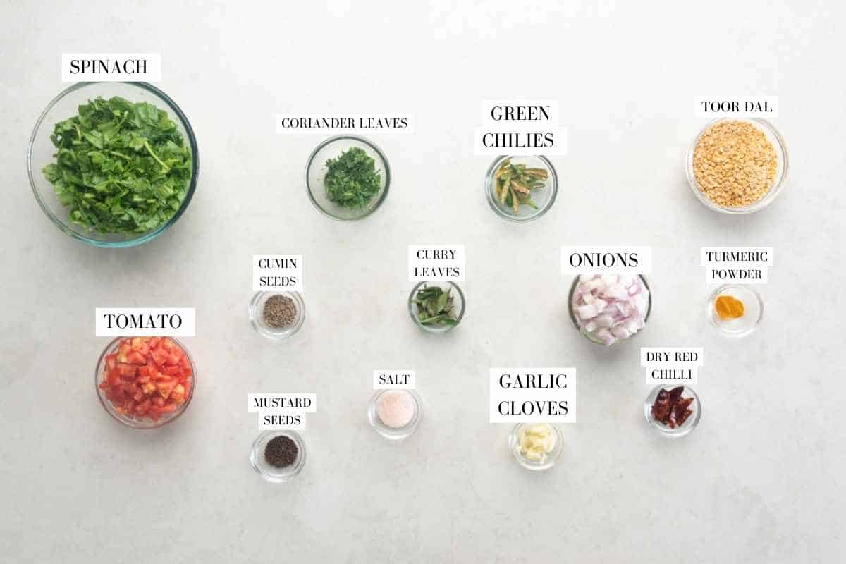 ingredient shot for andhra style palak pappu