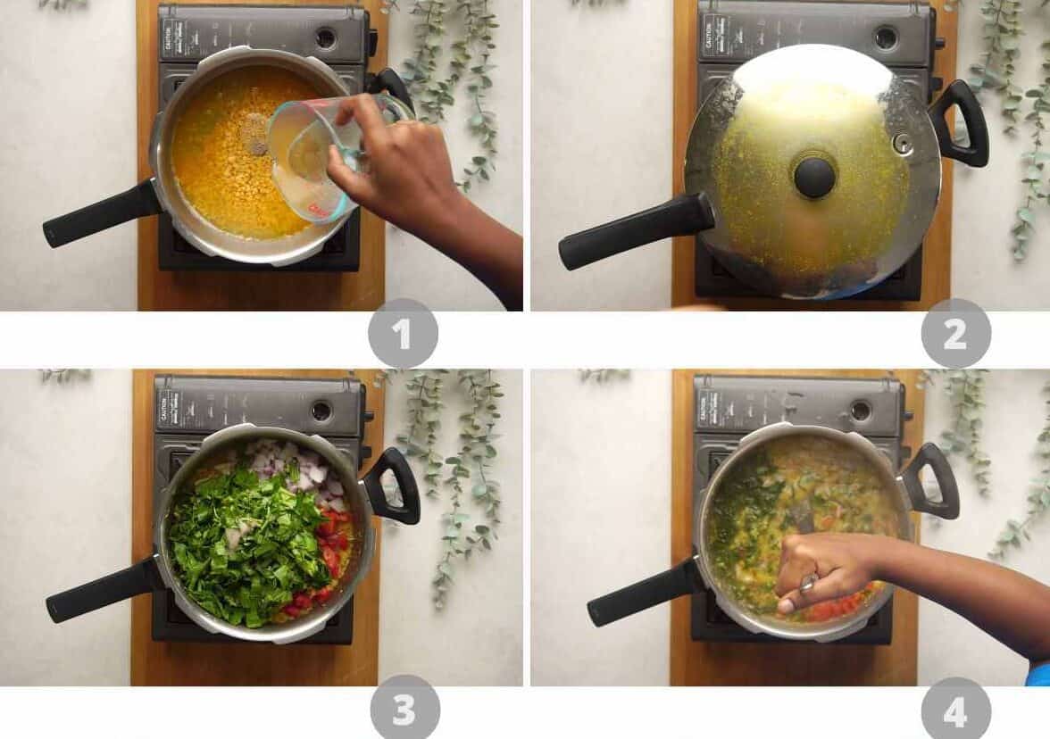 Step by step picture collage showing how to make andhra style pappu