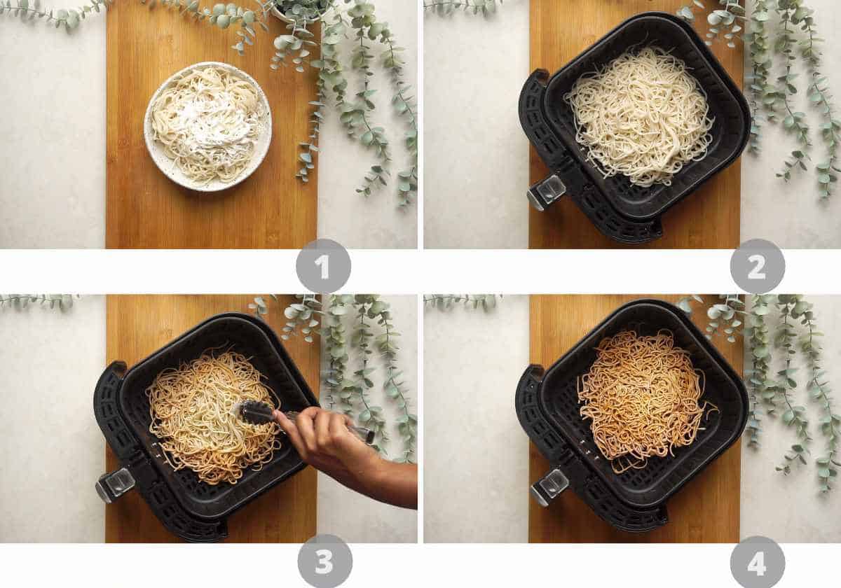Step by step picture collage showing how to make sweet and sour vegetable stir fry
