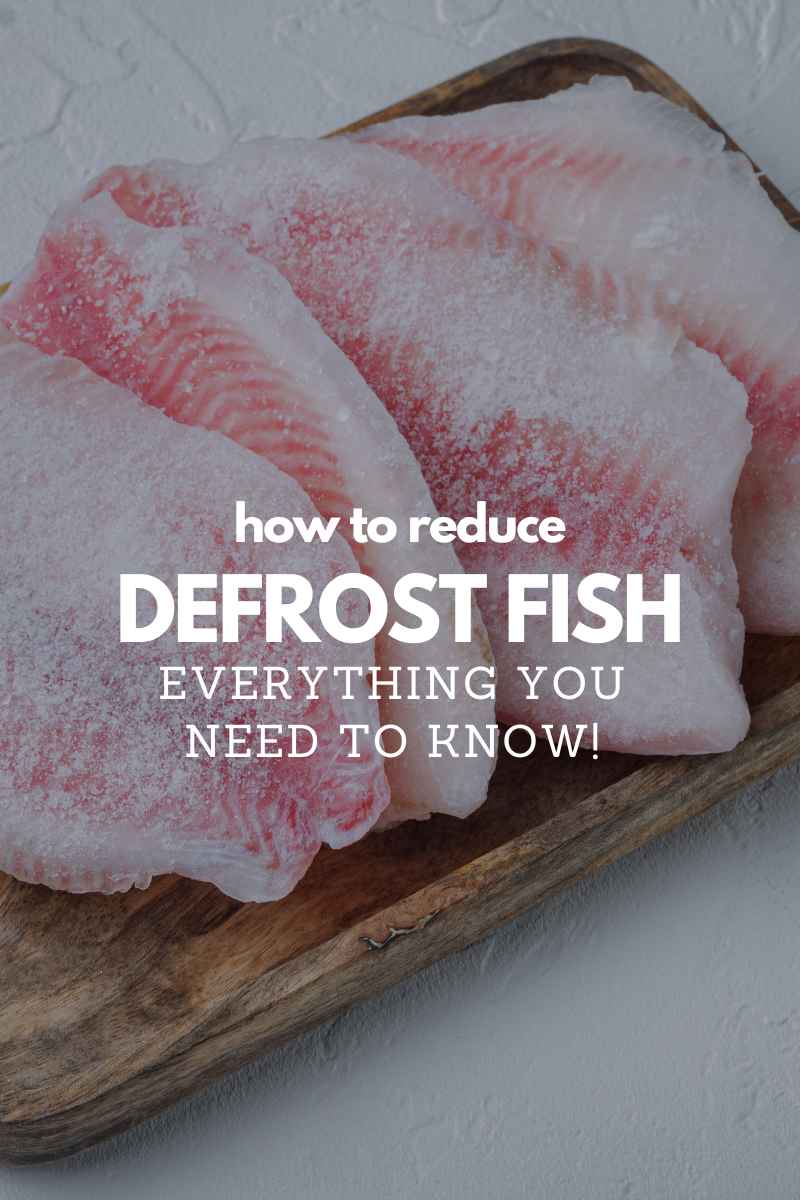 frozen fish on a wooden platter with text overlay