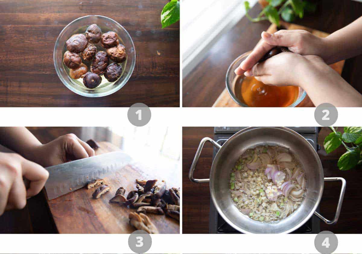 Step by step picture collage showing how to make korean tofu stew
