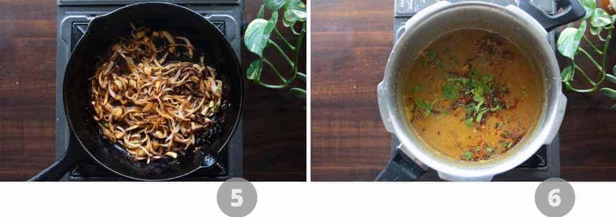 Step by step picture collage showing how to make mixed dhaba dal
