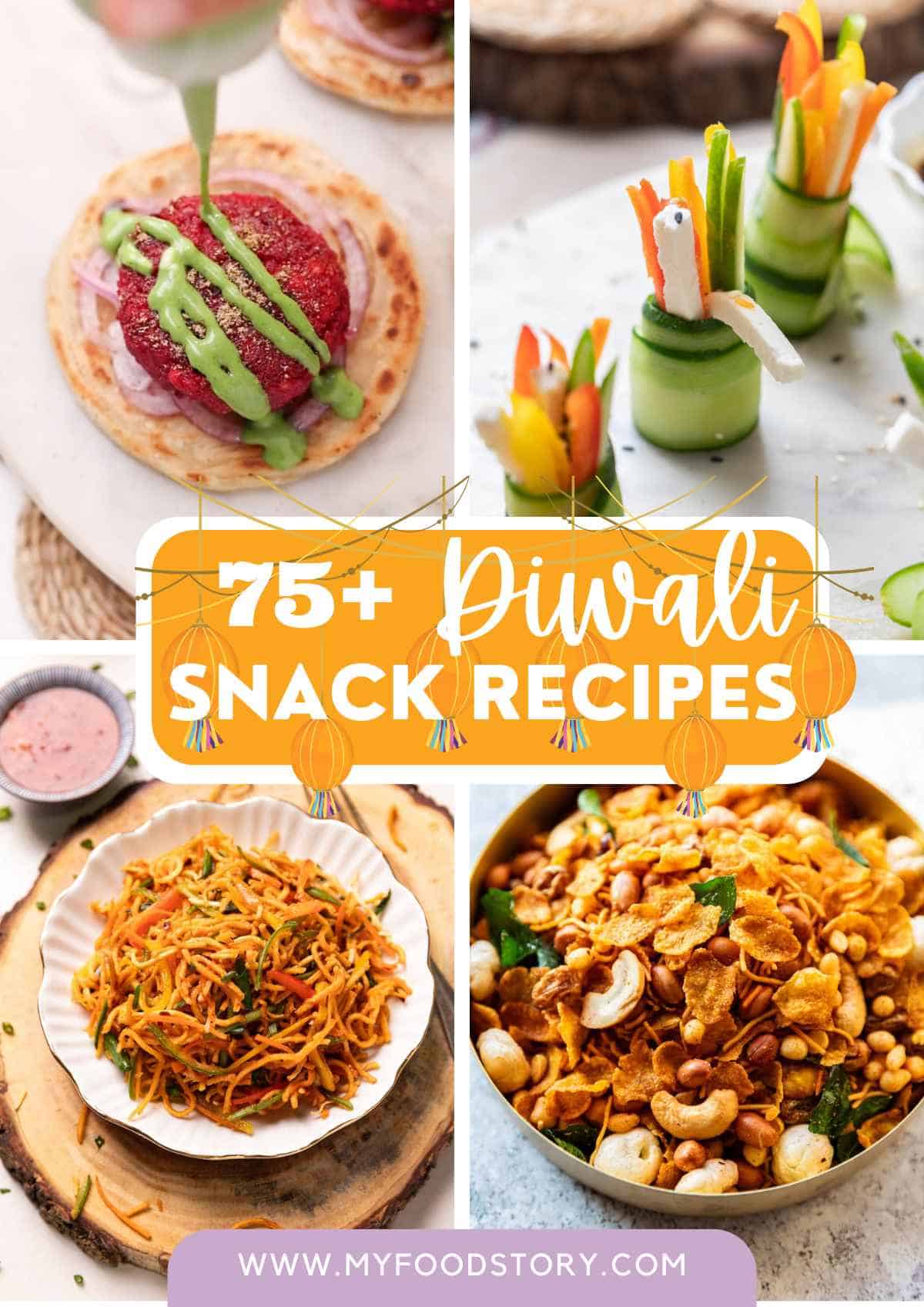 Picture Collage of 4 diwali recipe photographs with text overlay