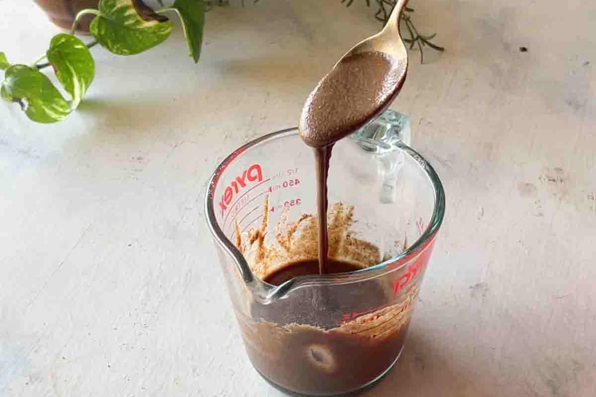 Step by step picture showing mixing the batter