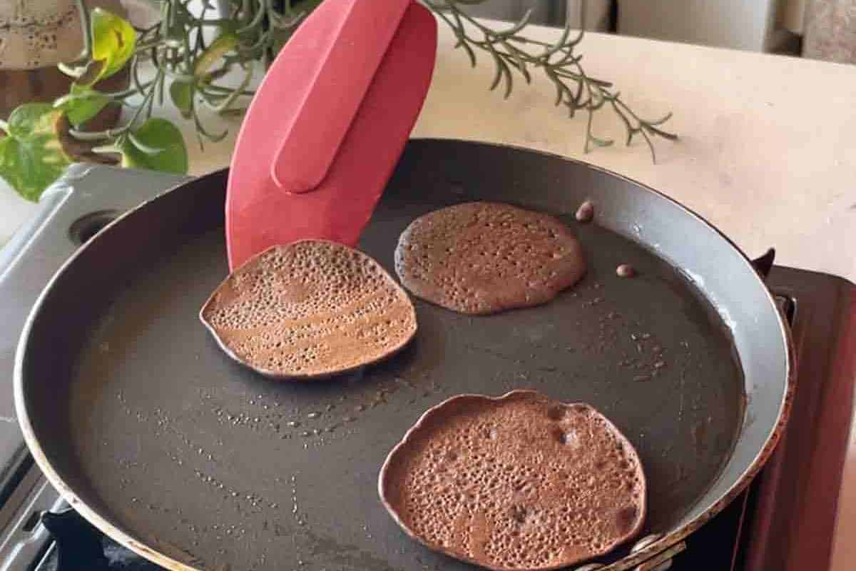 step by step picture showing flipping the pancakes