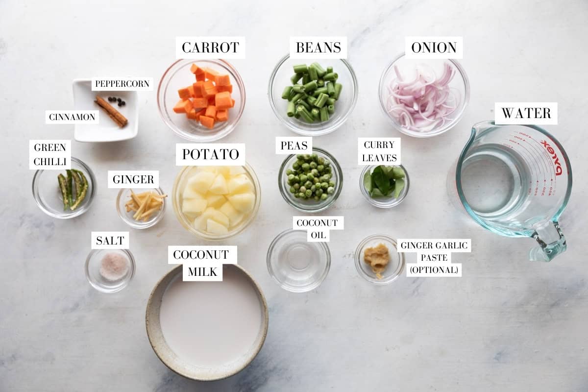Kerala Veg stew ingredients with text overlay