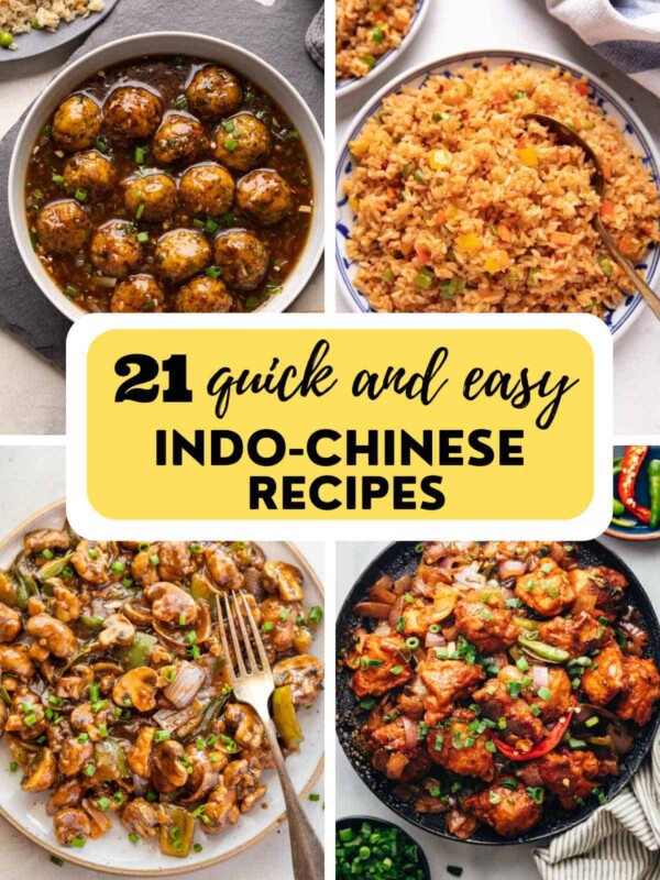 a collage of Indo-Chinese recipes with text overlay