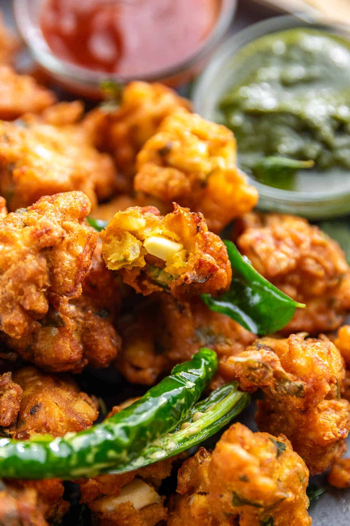 close up of egg pakoda