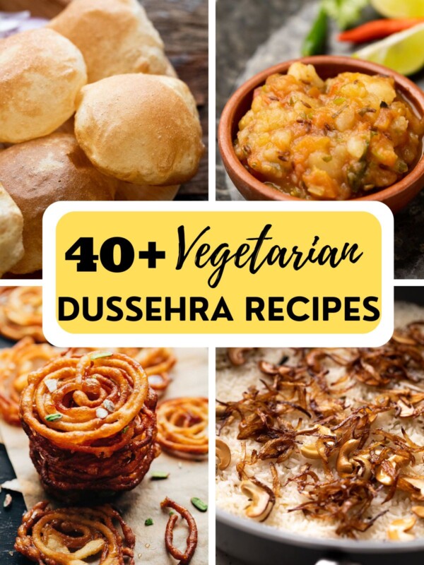 A collage of four dussehra recipes with text overlay