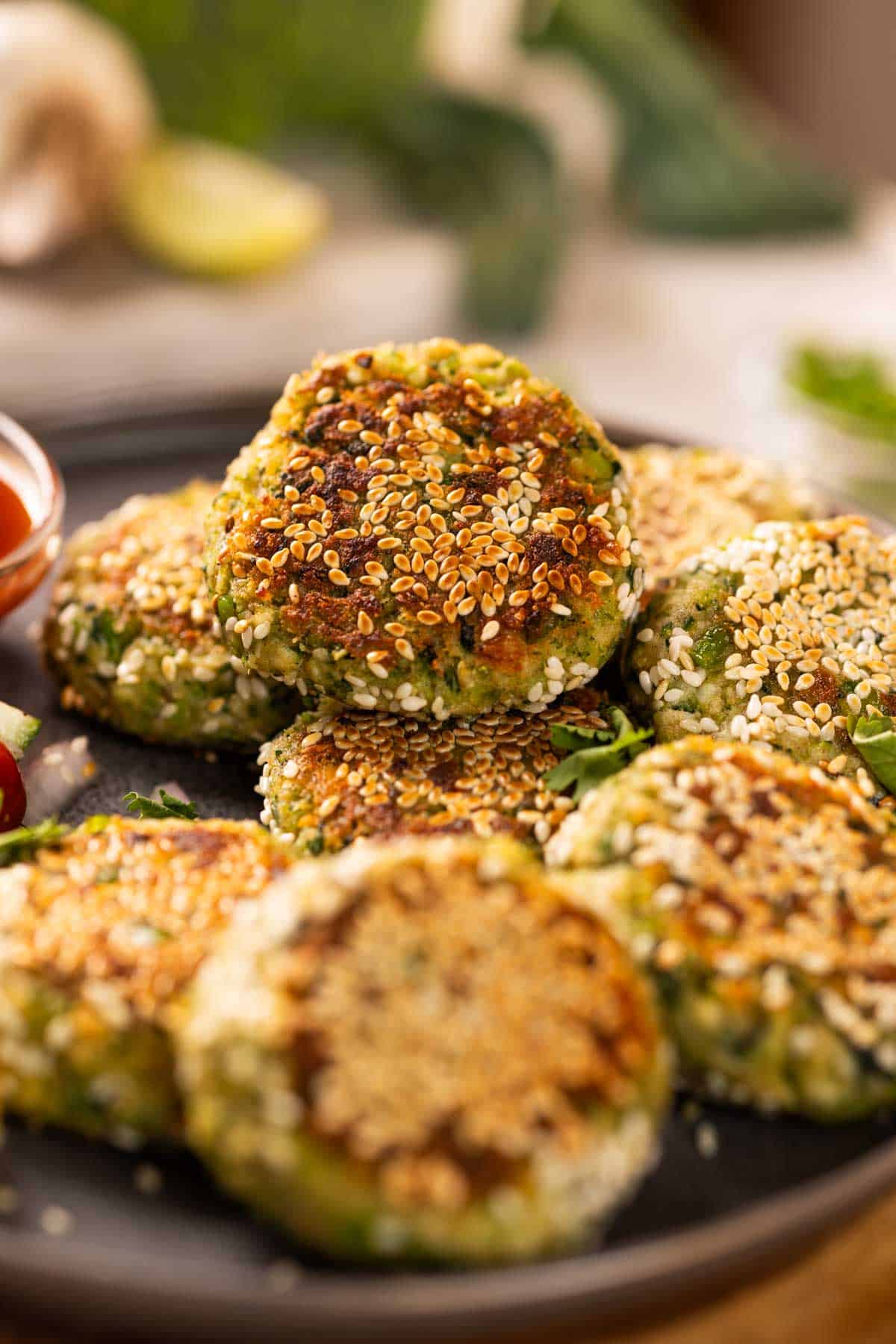 broccoli corn tikkis served with ketchup