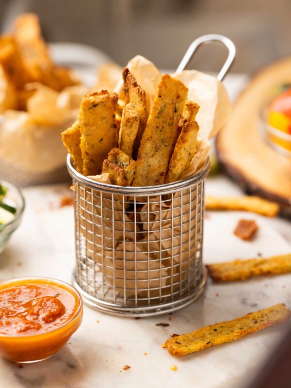 crispy sooji fries served with tomato ketchup