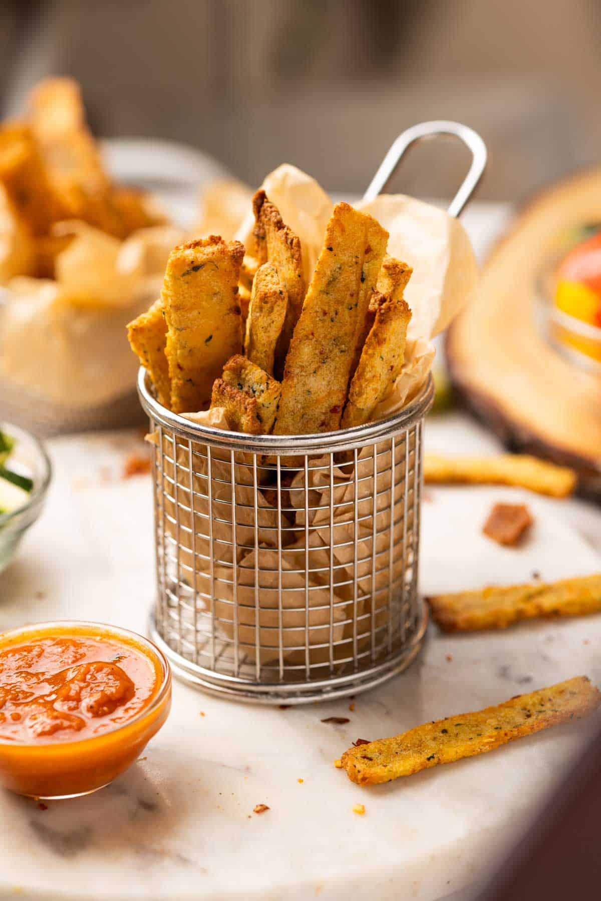 crispy sooji fries served with tomato ketchup