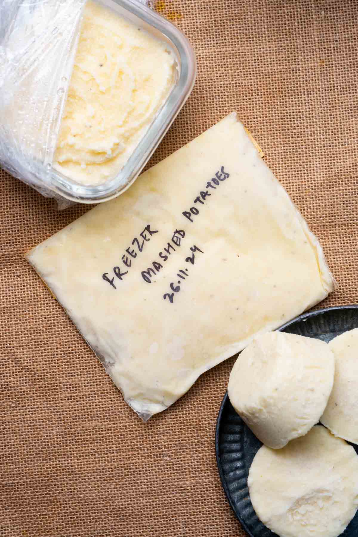 an image showing 3 different methods of freezing mashed potato