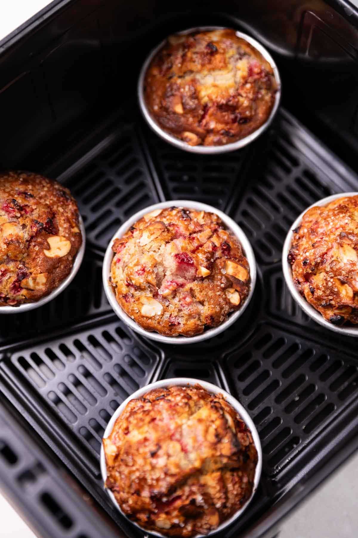 freshly baked strawberry muffins in an air fryer