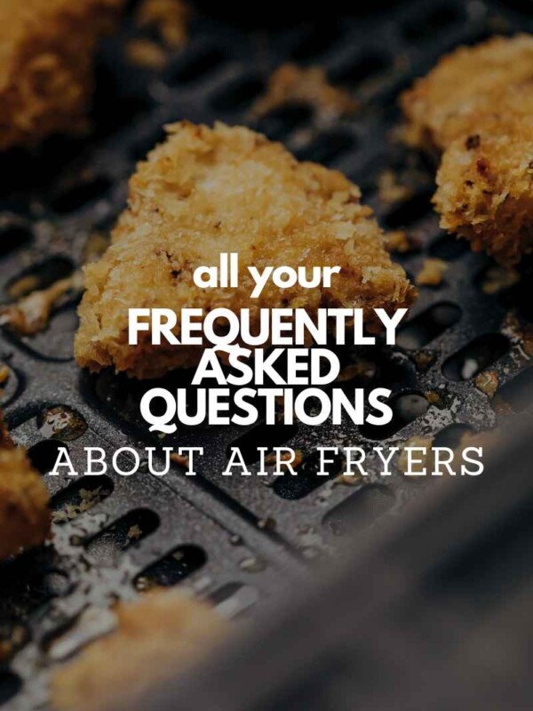 an image of air fryer chicken nuggets being cooked with text overlay