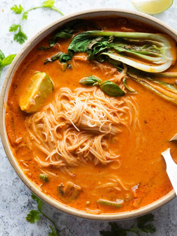 thai curry soup served in a bowl ready to be eaten
