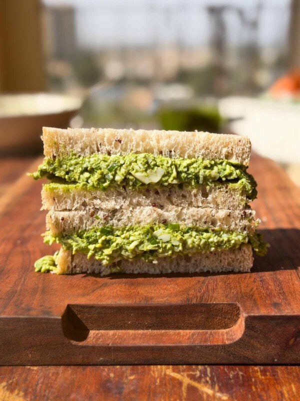 chutney cheese egg sandwich assembled and ready to be served