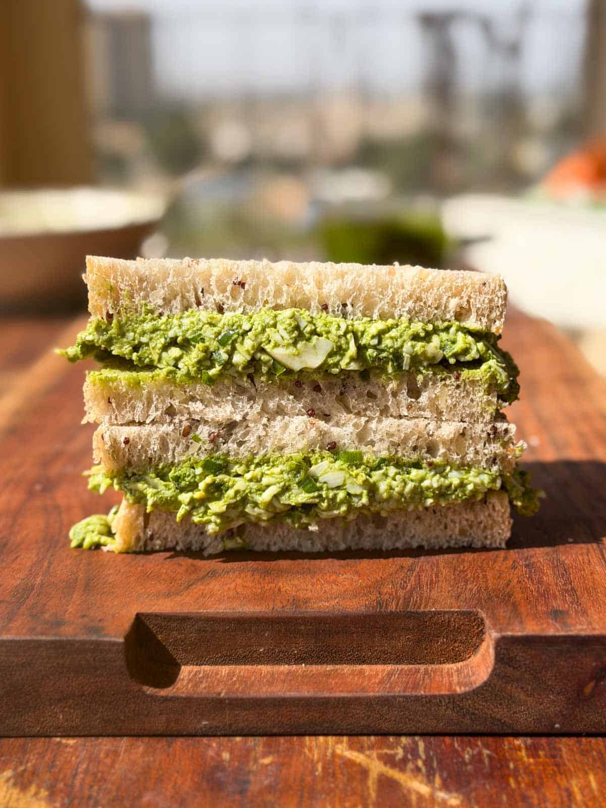 chutney cheese egg sandwich assembled and ready to be served