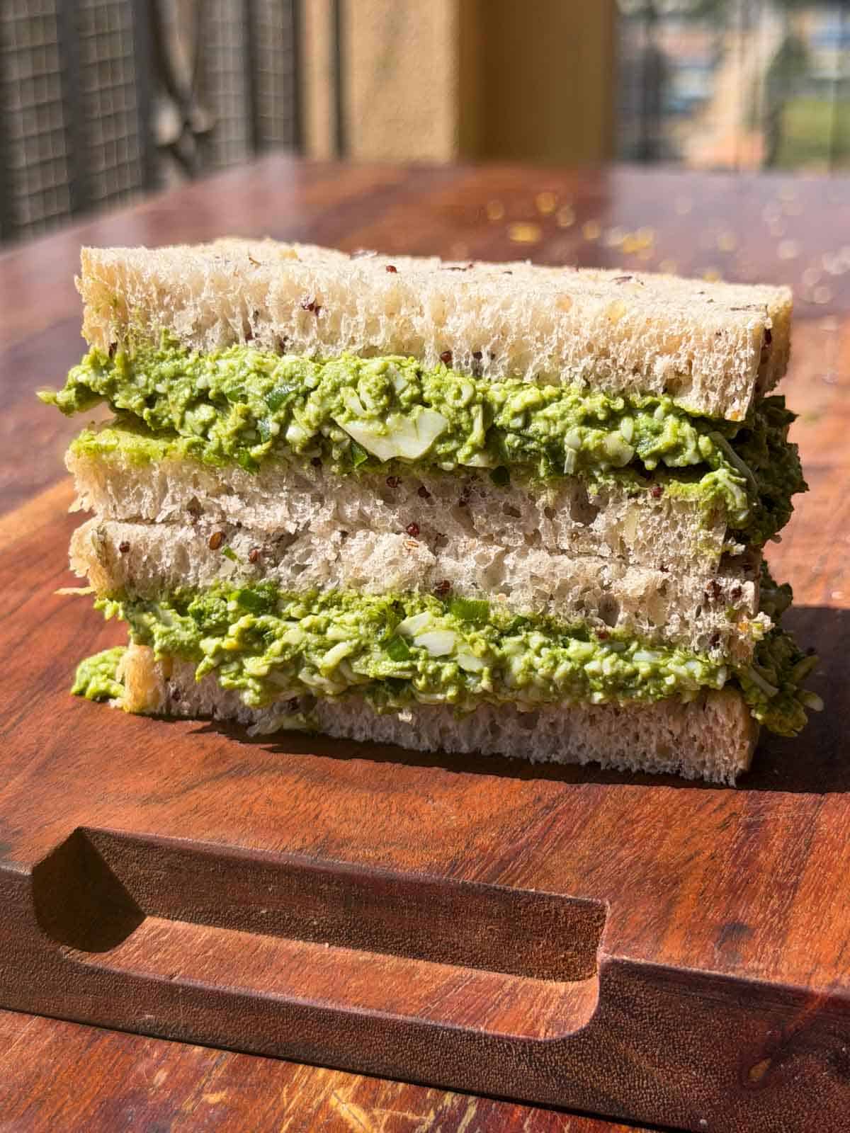 chutney cheese egg sandwich assembled and ready to be served