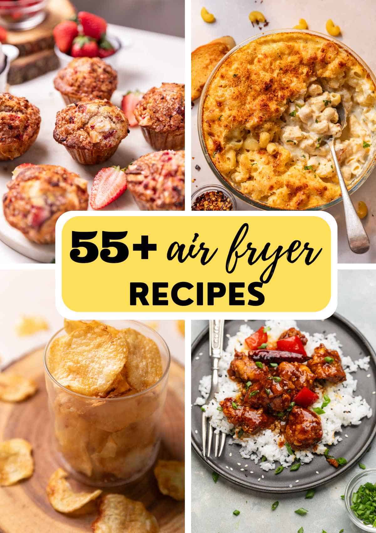a collage of 4 air fryer recipes with text overlay